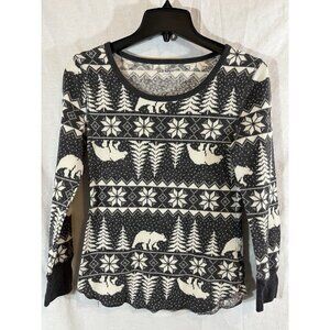 Old Navy Women’s Small Petite Gray White Winter Print Waffle Knit Shirt